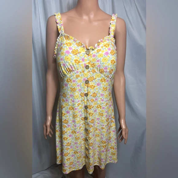Derek Heart Floral Dress Size L NWT Ruffles, Buttons, Lightweight, Preppy - Picture 1 of 10